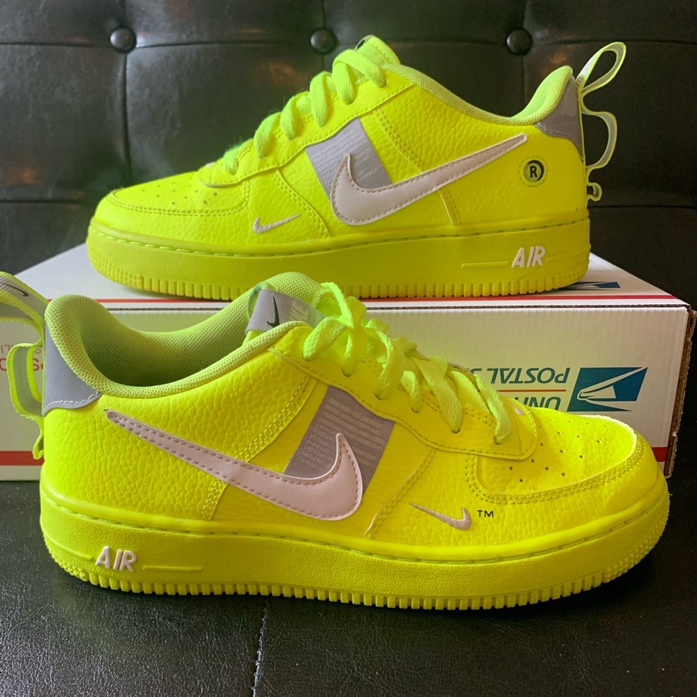 Nike Women's Neon Yellow and Gray Air Force 1 Sneakers